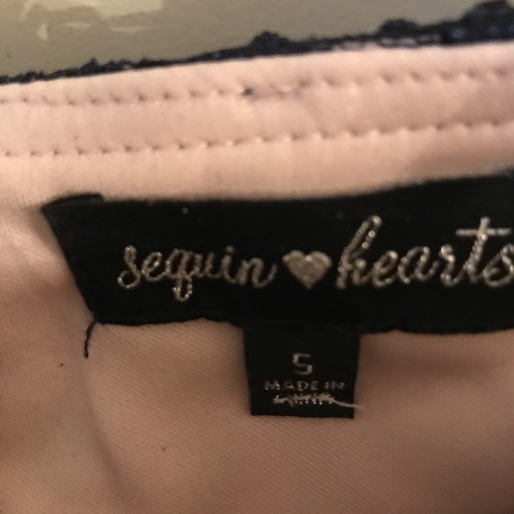Size 5 Sequin Hearts navy blue sparkle and lace fit and flare cocktail dress